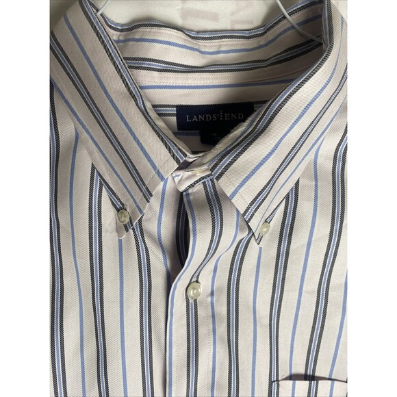 Lands End Shirt Mens Extra Large LongSleeve Cotton Stretch Button Up Striped - Picture 2 of 8